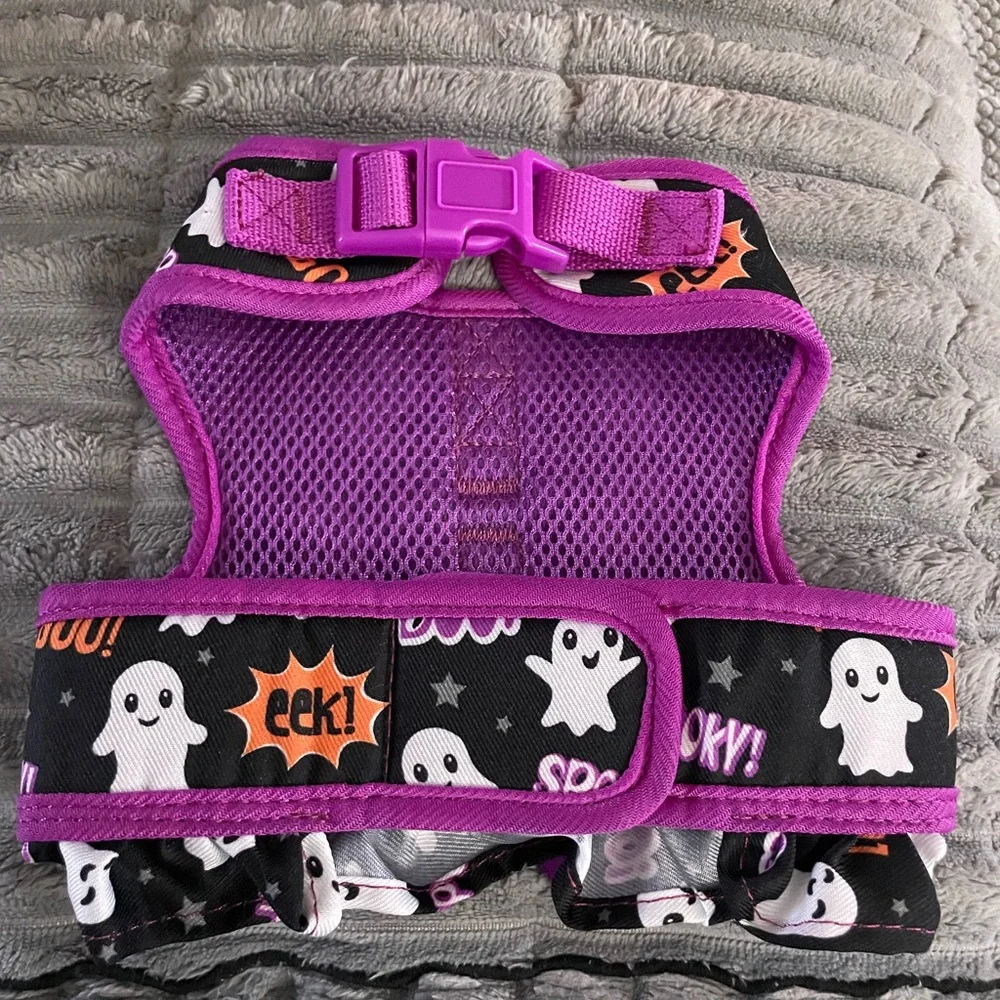 Ghost-Themed Pet Harness with Purple Accents